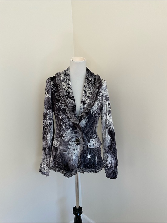 Alberto Makali Jackets & Blazers - Alberto Makali Monochrome Abstract Floral Print Velvet Jacket